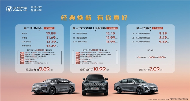 立足2500万用户口碑焕新登场！第三代cs75plus冠军版/第二代uni-v/第三代逸动三车上市！